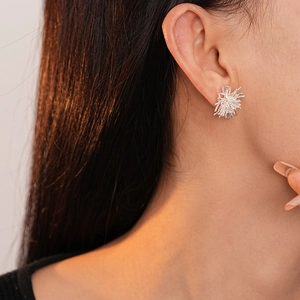 Gros plan détaillé d'une puce d'oreille étoile en zircon avec finition argentée sur modèle