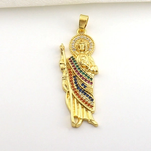 Saint Jude pendant in gold-plated copper with colorful sparkling zircon inlay