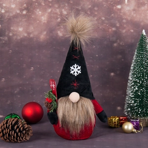 Christmas gnome doll with pine cone and gift box decoration in red and black