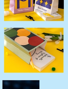 Artistic pop art gift bag and box set with vibrant color blocking and geometric prints