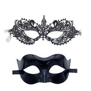 Detailed comparison of delicate black lace embroidery and glossy plastic phoenix eye masks
