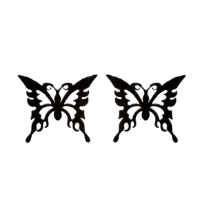 Minimalist black stainless steel hollow butterfly stud earrings with gothic aesthetic