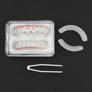 Iced out silver hip hop grillz set with red dripping oil and storage box kit