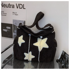 Borsa Hobo Donna Velluto A Coste Grande Capacità Patchwork Stella Coulisse Borsa A Tracolla Casual Y2K Streetwear