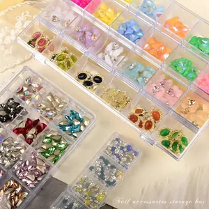 Transparent 12-slot nail art storage boxes with flip lids for beads and jewelry