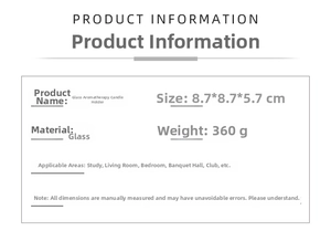 Detailed size and material specifications for the rose-shaped glass candle holder