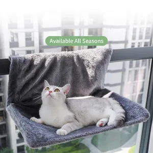 Stable hanging grey cat hammock with soft plush material for windows and balconies