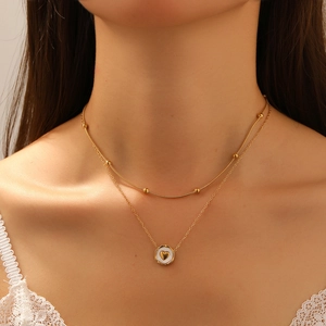 Double Layer Necklace 18K Gold Plated Stainless Steel Mother Of Artificial Pearl Heart Butterfly Star Pendant For Women Vintage Style