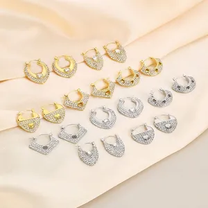 Boucles D'oreilles Géométriques En Acier Inoxydable Pour Femmes Forme De Coeur Creux Zircon Incrusté Bijoux De Mode Rétro