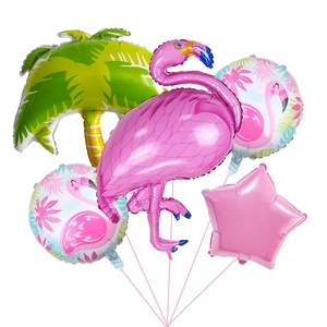 5-piece tropical flamingo and palm tree foil balloon set for summer party decor