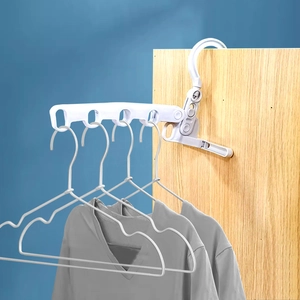 Multi Hole Folding Clothes Hanger Plastic Portable Travel Space Saving Wardrobe Organizer Rotating Hook White