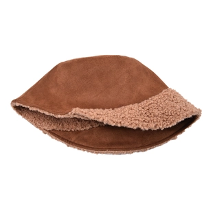 Winter reversible double-sided bucket hat in brown suede and warm sherpa fleece