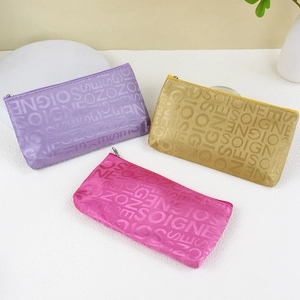 Letter Jacquard Cosmetic Bag Makeup Pouch Zippered Travel Toiletry Storage Organizer For Women Girls Floral Pattern