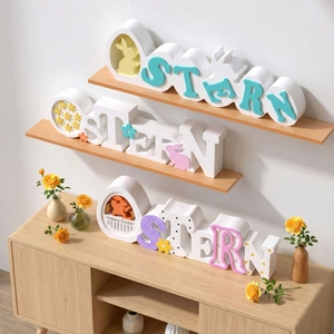 Easter OSTERN wooden letter sign with colorful rabbit and flower decor for home setup