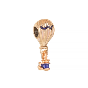 Detail of rose gold hot air balloon bead with pink and blue enamel for DIY bracelets