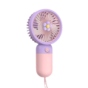 Mini ventilatore portatile USB ricaricabile per bambini, design floreale viola e rosa