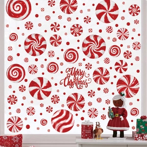 Adesivi natalizi per finestre con palline di caramelle rosse e scritta Merry Christmas