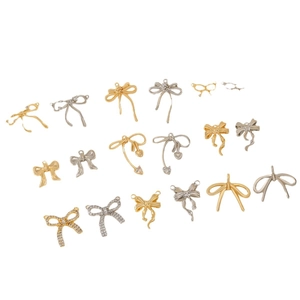 Various bow pendants with zircon accents for DIY jewelry making in gold and silver