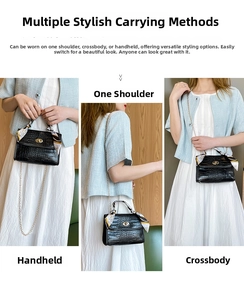 Crocodile pattern mini bag with silk scarf handle and gold chain strap detail