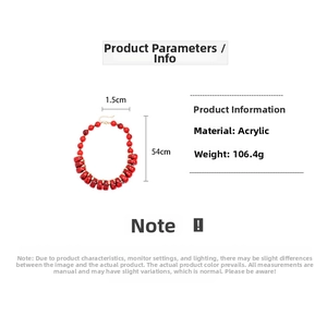 Detail of red irregular acrylic beads necklace featuring polished finish and 54cm length