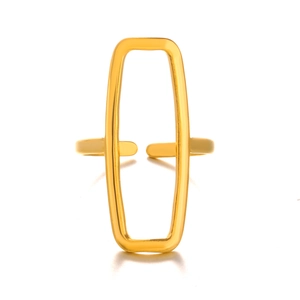 Minimalist 18K gold plated rectangular open ring with a hollow geometric frame design