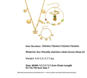 Tableau détaillé indiquant les mesures du kit de bijoux en acier thème océan