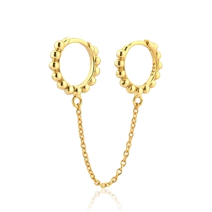 Minimalist S925 sterling silver golden chain earrings with beads on a white background