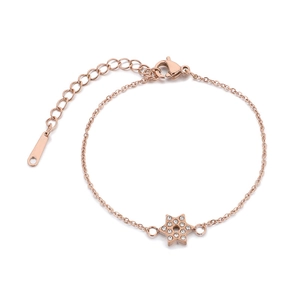 Bracelet étoile hexagramme en or rose avec breloques en zircone pour femme