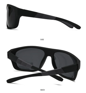 Detail of matte black sunglasses frame showing anti-slip texture on temple arms