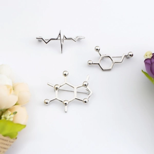 Scientific chemistry molecular and heartbeat metal brooches pins for medical students