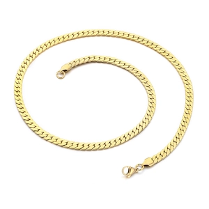 Flat gold-plated stainless steel snake chain necklace with high-polish finish and lobster clasp