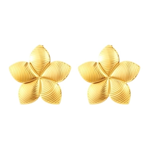Elegant gold flower earrings in stainless steel featuring a textured five-petal design