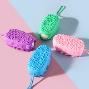 Silicone Bath Brush With Soft Sponge Double Sided Body Scrubber Massage Exfoliating Shower Tool Hanging Rope