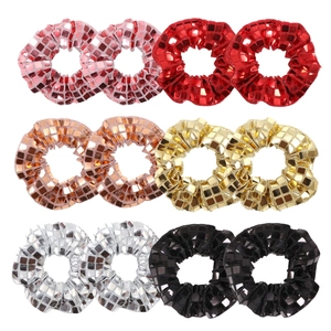 Disco Ball Sequin Scrunchies Sparkly Metallic Square Sequin Hair Ties Elastic Hair Bands For Party Dance Women