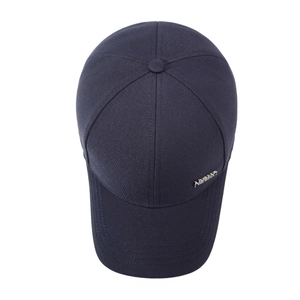 Classic black six-panel baseball cap with a metal logo plate and curved brim detail