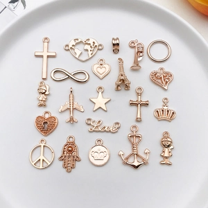 KC Gold Zinc Alloy Charms Pendants Mixed Styles Heart Cross Infinity Star Anchor Plane Crown For DIY Necklace Bracelet Jewelry Making Accessories