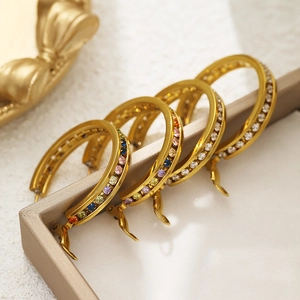 Western Style Titanium Steel Hoop Earrings For Women French Vintage Gold Vacuum Plating Colorful Zirconia Inlaid Earrings