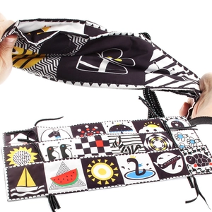 Double-sided black and white high contrast baby cloth book with animal and shape patterns