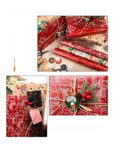 Set confezione regalo di Natale con carta kraft, nastri rossi e cartellini festivi decorativi