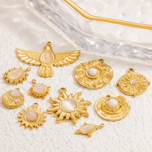 18k gold plated stainless steel sun and moon natural stone pendants for DIY jewelry