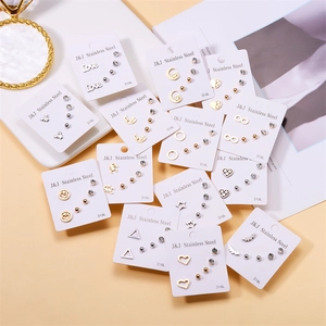 Set of 316L stainless steel heart and star stud earrings in gold and silver finish