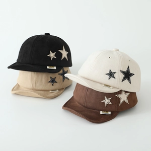 Suede kids baseball cap with star patches in multiple colors for boys aged 1-5