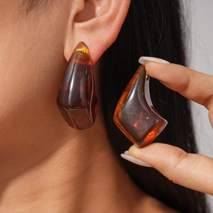 Resin Geometric Irregular Stud Earrings With Silver Earring Post Vintage Marble Texture Fashion Jewelry For Women