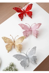 Sparkly mesh butterfly ornaments with glitter and pearls for Christmas tree decoration