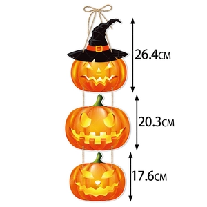 Three-tier Halloween pumpkin door hanging with wizard hat and size dimensions 26.4CM to 17.6CM