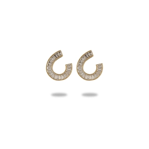 French vintage C-shaped gold titanium earrings with pavé set rectangular crystals