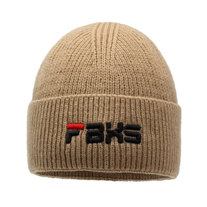 Camel rib-knit beanie with FBXS letter embroidery for autumn and winter outdoor warmth