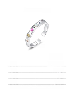Detailed specs of irregular 925 sterling silver ring with colorful gemstones