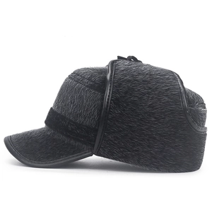 Winter faux fur flat top hat for men featuring ear protection and thick thermal lining