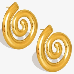 Polished gold 304 stainless steel spiral shell earrings with geometric twist design